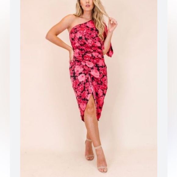 TALULAH Dresses & Skirts - TALULAH Pink and Black Asymmetrical One Shoulder Cocktail Dress